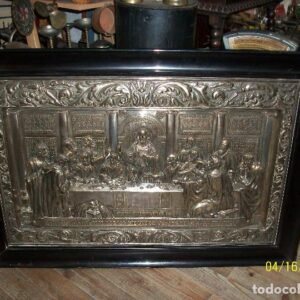 GRAN CUADRO ANTIGUO DE LA SANTA CENA- BAÑADO EN PLATA- 113 X 77 CM